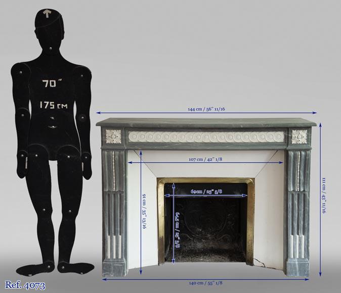 Cheminée ancienne de style Louis XVI en marbre Bleu Turquin et marbre de Carrare-10
