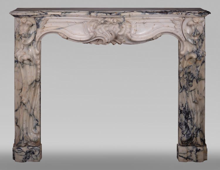 Cheminée ancienne de style Louis XV baroque en marbre Paonazzo-0