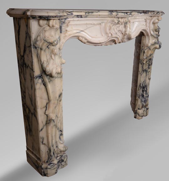 Cheminée ancienne de style Louis XV baroque en marbre Paonazzo-4