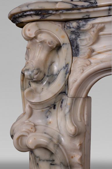 Cheminée ancienne de style Louis XV baroque en marbre Paonazzo-6