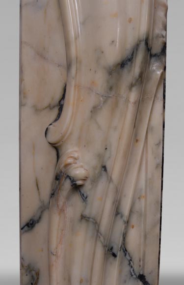 Cheminée ancienne de style Louis XV baroque en marbre Paonazzo-8
