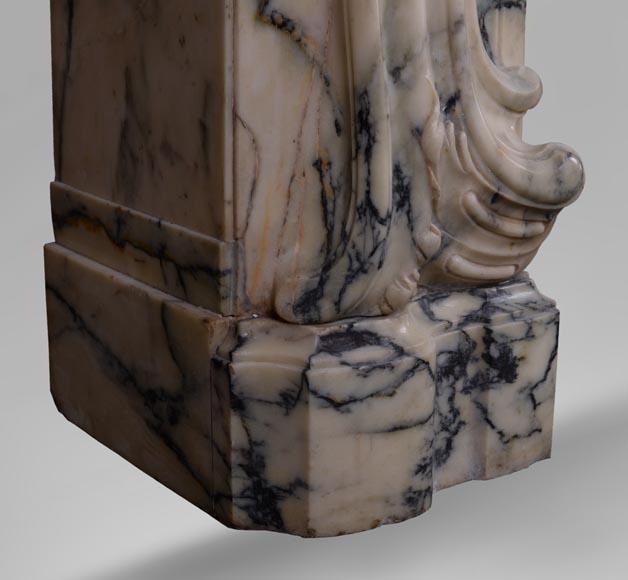 Cheminée ancienne de style Louis XV baroque en marbre Paonazzo-9