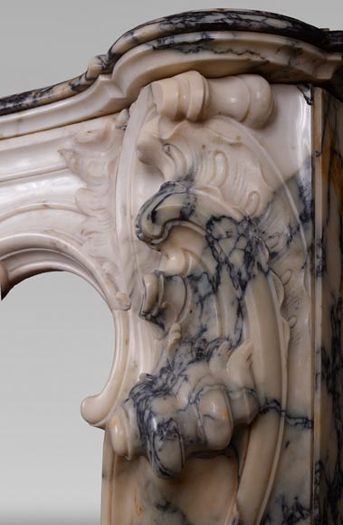 Cheminée ancienne de style Louis XV baroque en marbre Paonazzo-13