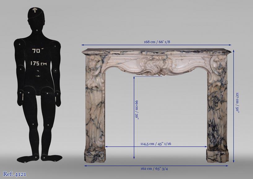 Cheminée ancienne de style Louis XV baroque en marbre Paonazzo-17