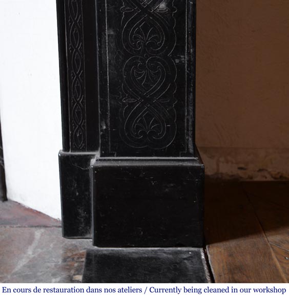 Cheminée ancienne de style Napoléon III en marbre Noir Fin de Belgique-6
