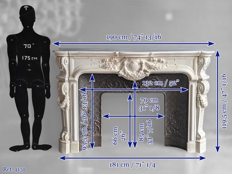 Importante cheminée de style Napoléon III au monogramme en marbre statuaire-16