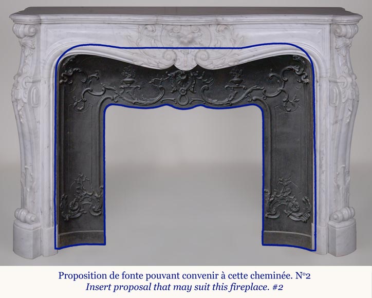 Belle cheminée de style Louis XV à glands en marbre de Carrare-2