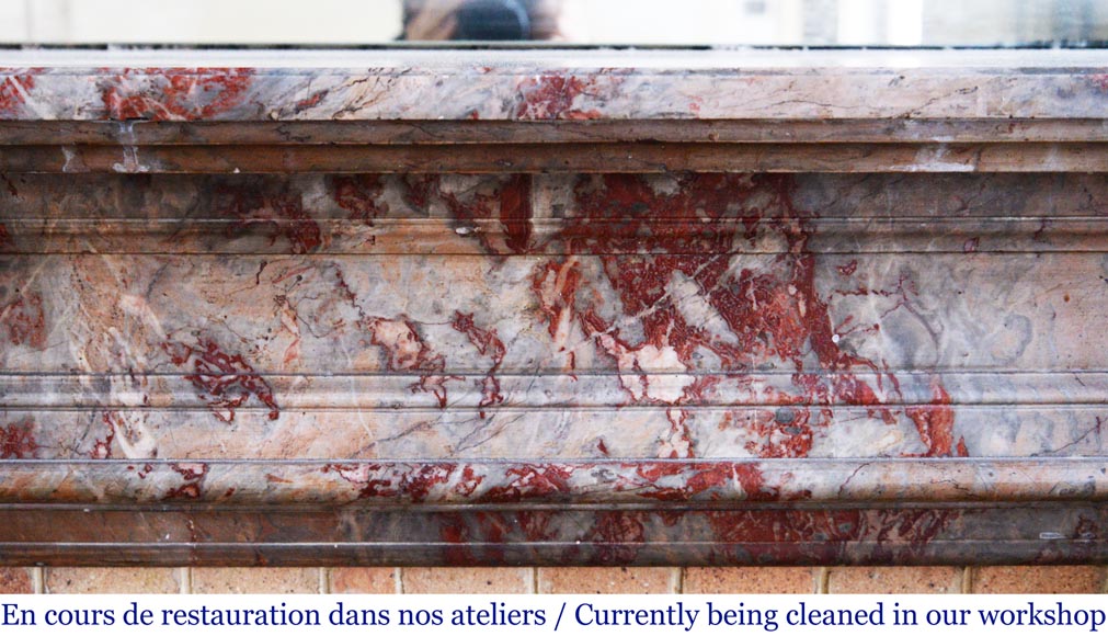 Cheminée ancienne de style Louis XVI en marbre Enjugerais avec sa dalle foyère-1