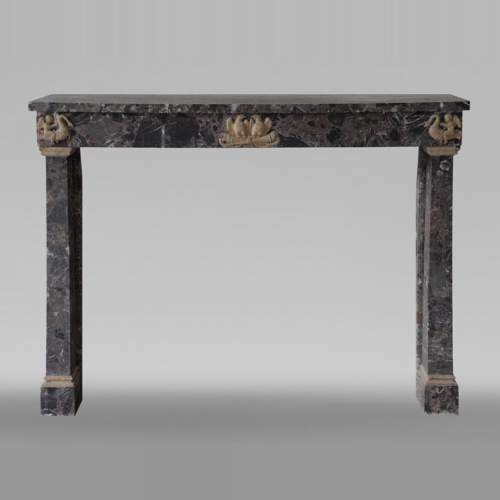 Cheminée ancienne de style Empire en brêche de Waulsort et décors en albâtre