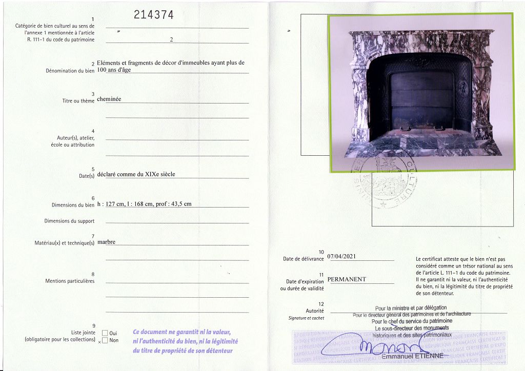 Certificat d'exportation