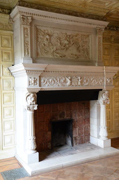 Cheminée en pierre monumentale de style Néo-Renaissance, aux armes du comte de Horn, vers 1905-3