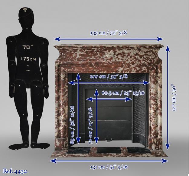Cheminée Boudin à acrotère en marbre Rouge du Nord -10
