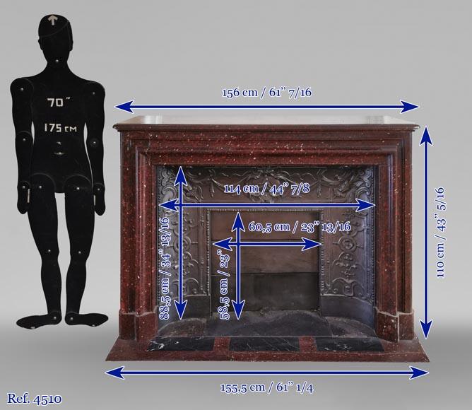 Cheminée Boudin de style Louis XIV en beau marbre Rouge Griotte-10