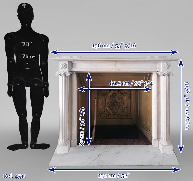 Cheminée d'époque Louis XVI en marbre statuaire à colonnes détachées-13