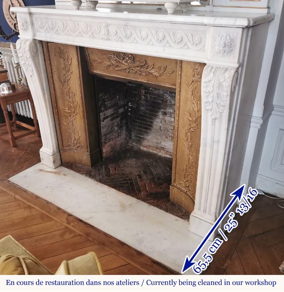 Cheminée Louis XVI à Rehaut En Marbre Massif – Décor Cannelure, XIXe