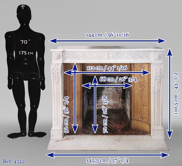 Cheminée du début du 19è siècle,  style Louis XVI en marbre statuaire à la frise grecque-12