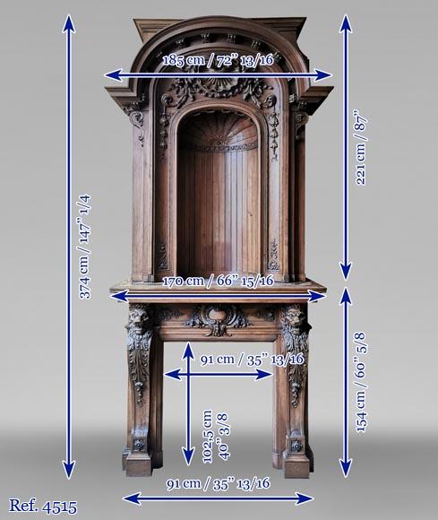 Cheminée Napoléon III en noyer surmontée d'une importante alcôve-13