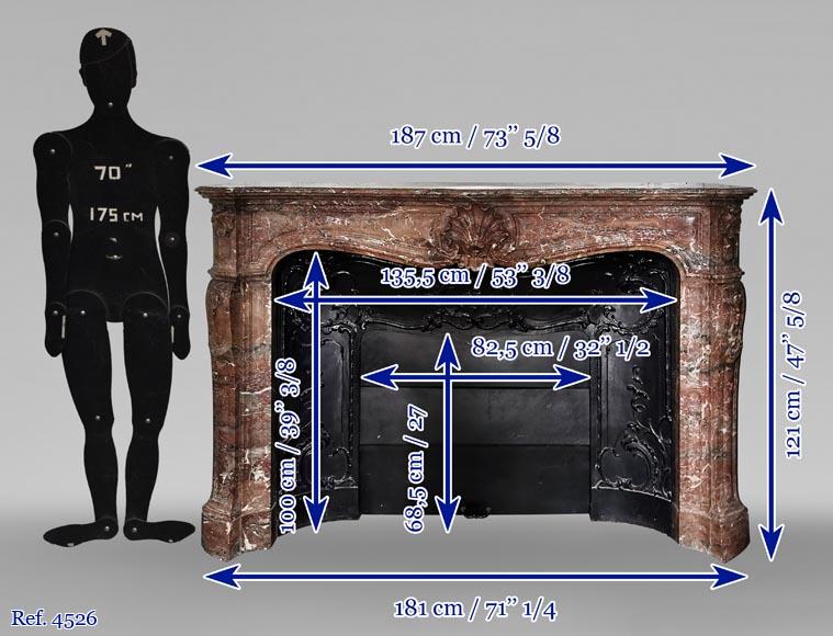Importante cheminée de style Louis XV en marbre Rouge du Nord-9
