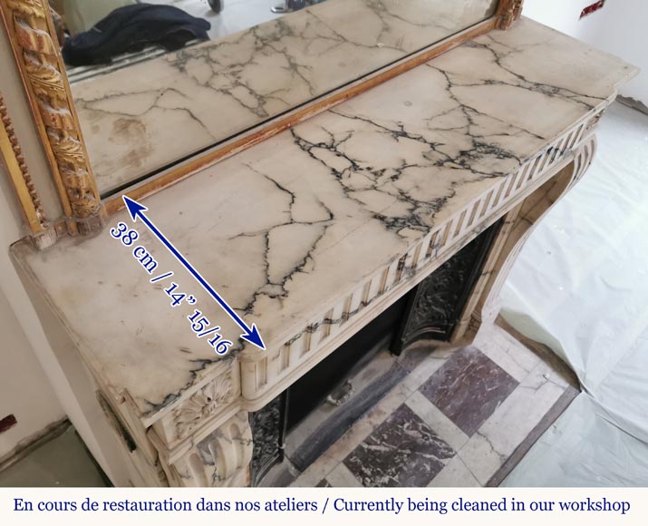 Cheminée de style Louis XVI à rudentures en marbre Paonazzo-9