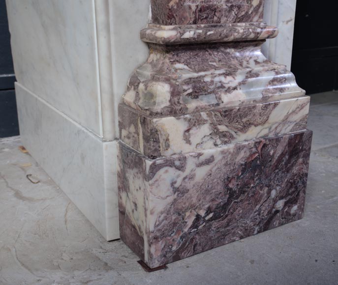 Importante cheminée de style Néo-Renaissance en marbre de Carrare, Fleur de Pêcher et Rouge Griotte-8