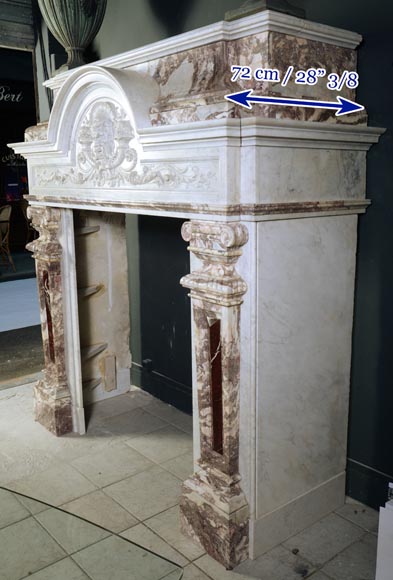 Importante cheminée de style Néo-Renaissance en marbre de Carrare, Fleur de Pêcher et Rouge Griotte-9