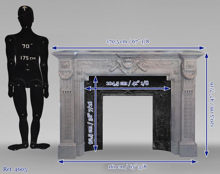 Cheminée style Napoléon III au riche décor sculpté en marbre de Carrare-13