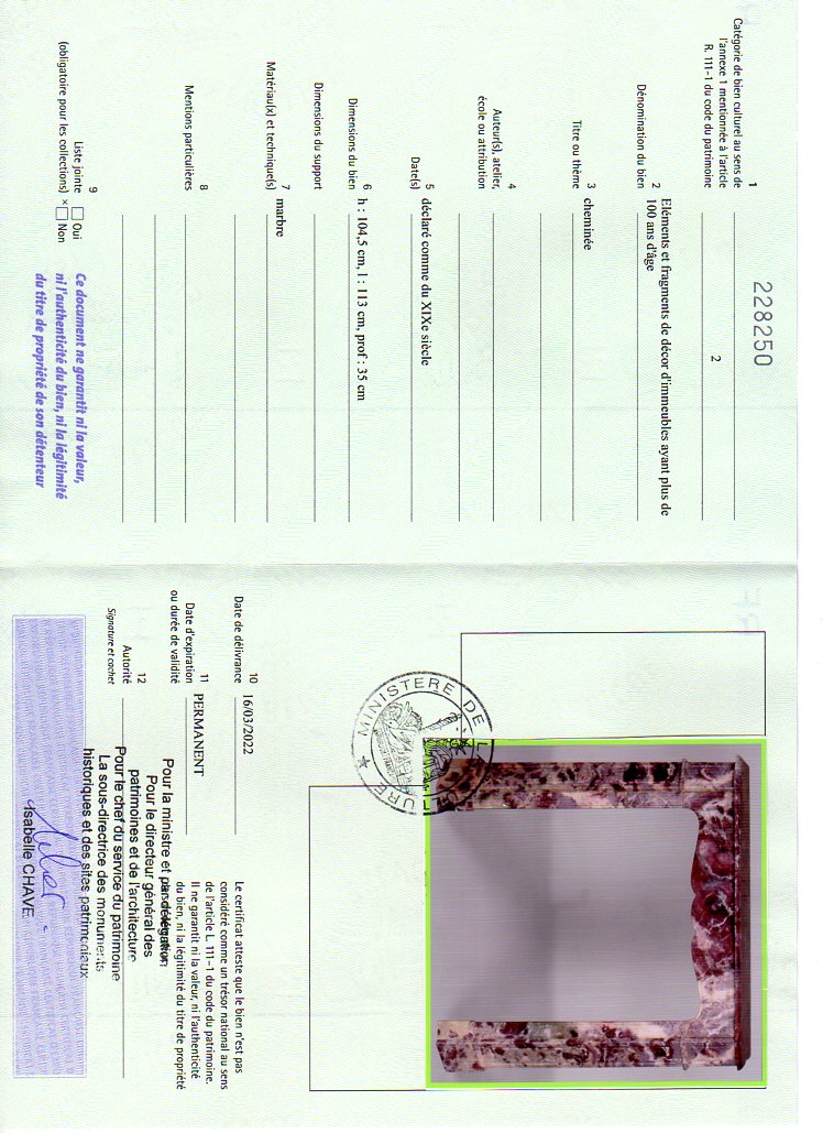Certificat d'exportation