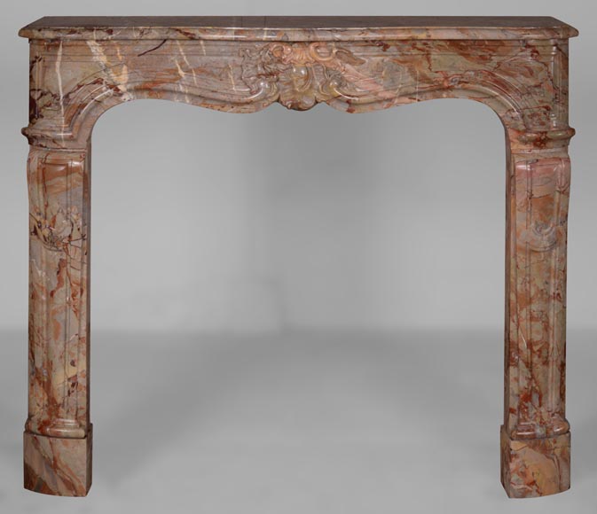 Belle cheminée de style Louis XV en marbre Sarrancolin Fantastico à la coquille asymétrique-0