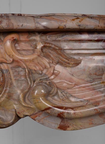 Belle cheminée de style Louis XV en marbre Sarrancolin Fantastico à la coquille asymétrique-3