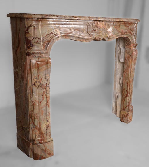 Belle cheminée de style Louis XV en marbre Sarrancolin Fantastico à la coquille asymétrique-4