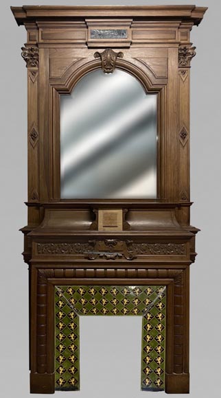 Cheminée Napoléon III en noyer avec trumeau-0