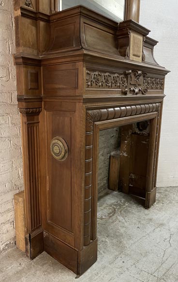 Cheminée Napoléon III en noyer avec trumeau-6
