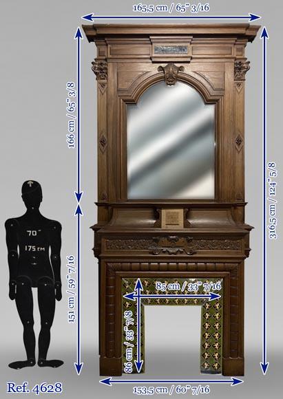 Cheminée Napoléon III en noyer avec trumeau-13