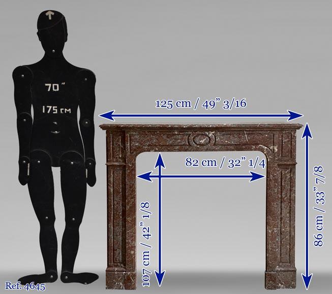 Cheminée Pompadour droite en marbre Rouge du Nord, XIXe siècle-6