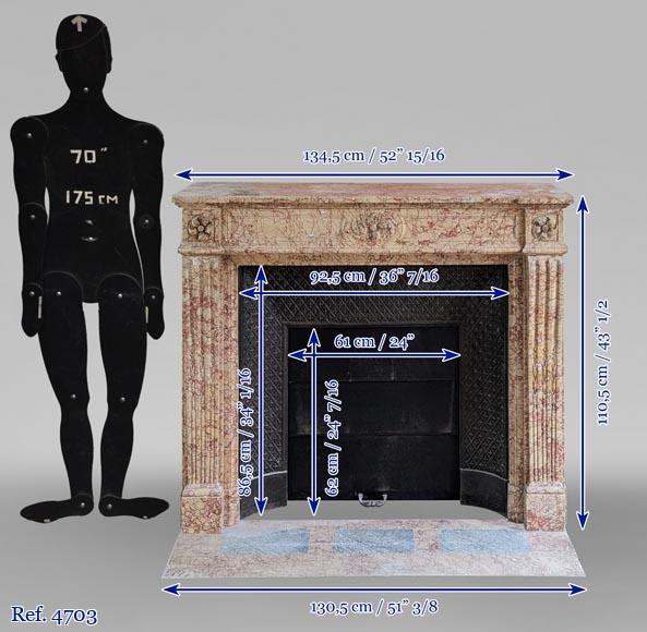 Cheminée de style Louis XVI aux rosaces en marbre Breccia Nuvolata-11