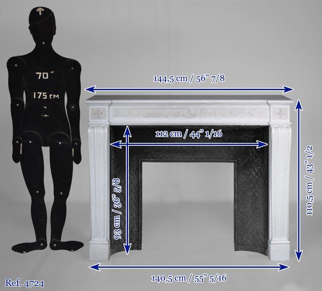 Cheminée en marbre de Carrare semi-statuaire de style Louis XVI à la frise de postes-11