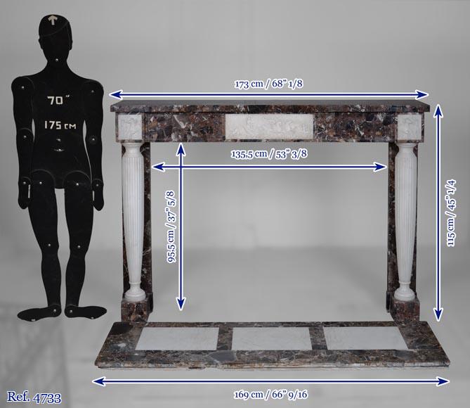 Cheminée de style neo Louis XVI en marbre imperator et statuaire-11