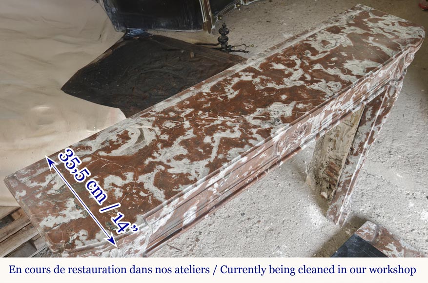 Cheminée de style Louis XVI légèrement galbée, en marbre Rouge du Nord Cheminée de style Louis XVI légèrement galbée, en marbre Rouge du Nord-11