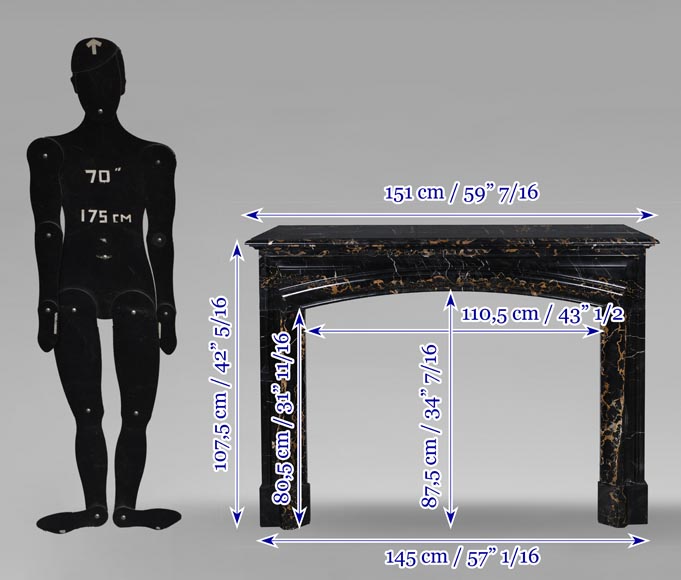 Cheminée de style Louis XIV en marbre Portor, à boudin et bandeau arrondie Cheminée de style Louis XIV en marbre Portor, à boudin et bandeau arrondie-9