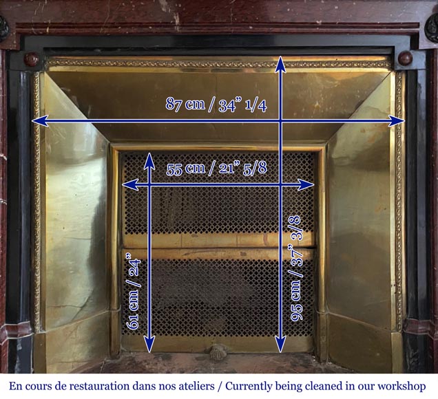 Cheminée Napoléon III en marbre Rouge Griotte et marbre Noir de Belgique à colonnes composites-9