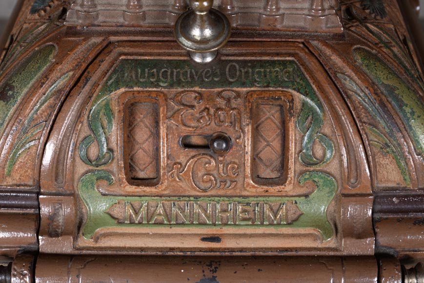 Musgrave & Co mannheim - Poêle en fonte émaillée orné de vues de monuments importants du palatinat, Allemagne, vers 1900-4