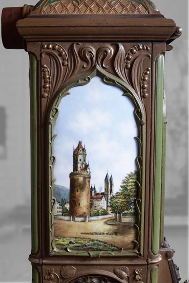 Musgrave & Co mannheim - Poêle en fonte émaillée orné de vues de monuments importants du palatinat, Allemagne, vers 1900-12