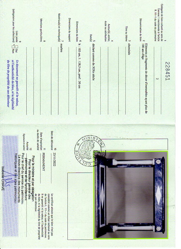 Certificat d'exportation