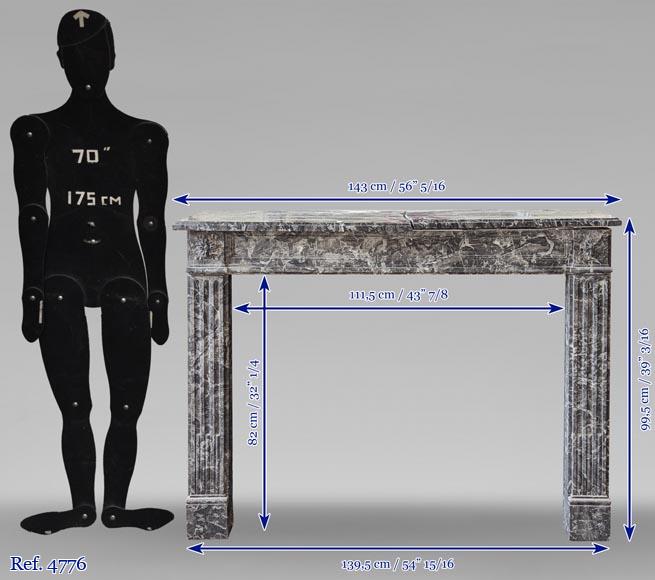 Cheminée d'époque Louis XVI en marbre gris des Ardennes-9