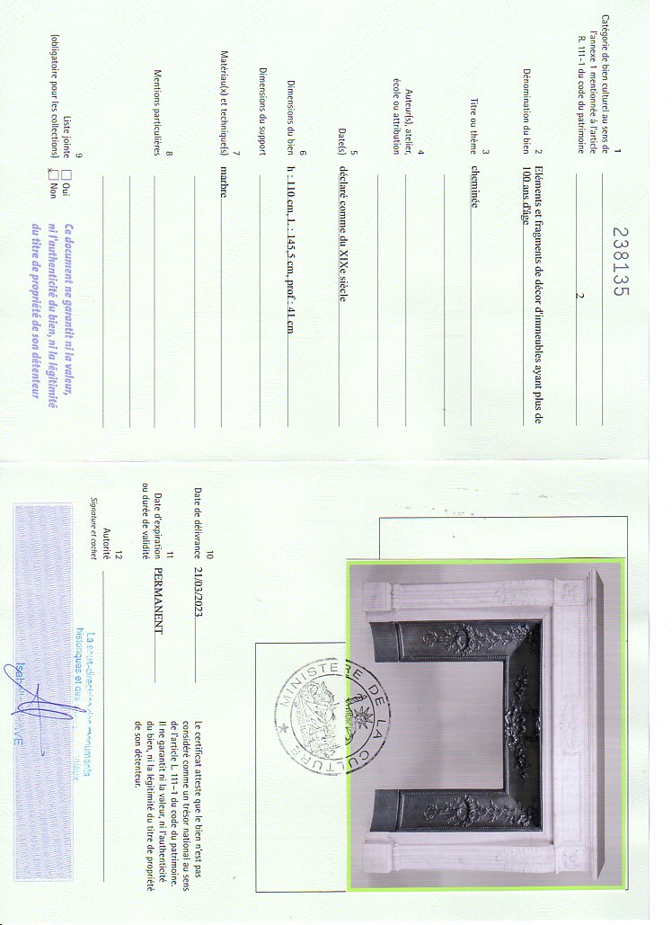 Certificat d'exportation
