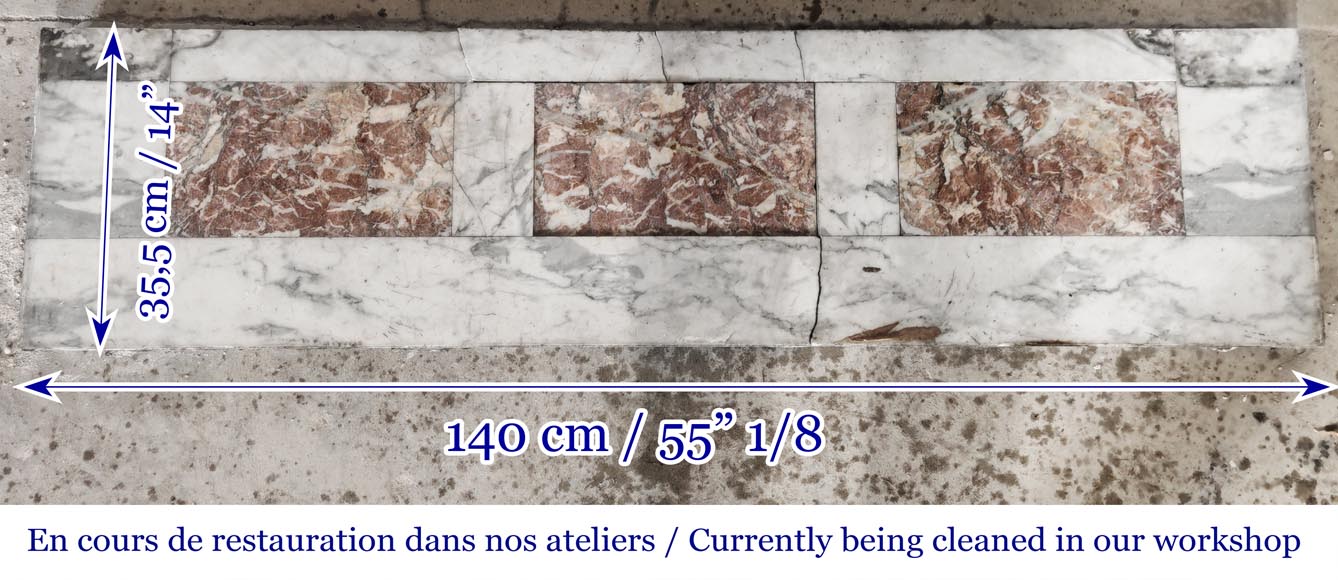 Cheminée de style Louis XVI décorée d'un tournesol, en marbre Arabescato Cheminée de style Louis XVI décorée d'un tournesol, en marbre Arabescato-8