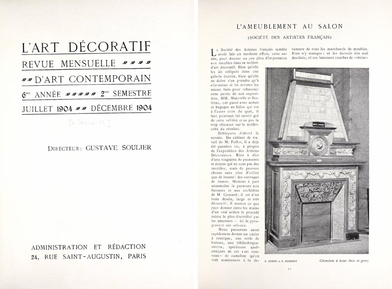 Cheminée de Gentil et Bourdet, en grès vert et en chêne-2
