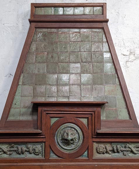 Cheminée de Gentil et Bourdet, en grès vert et en chêne-3