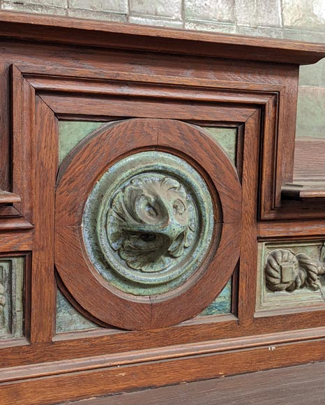 Cheminée de Gentil et Bourdet, en grès vert et en chêne-4