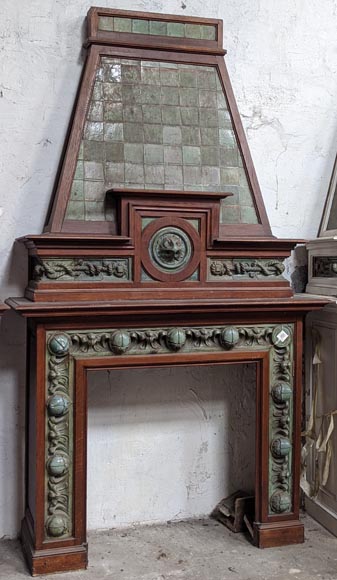 Cheminée de Gentil et Bourdet, en grès vert et en chêne-7